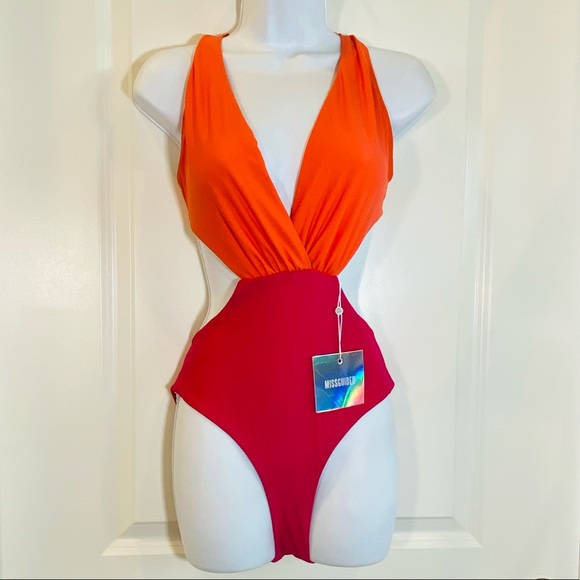Orange & Hot Pink ColorBlock One Piece Bikini 8 - Picture 5 of 10